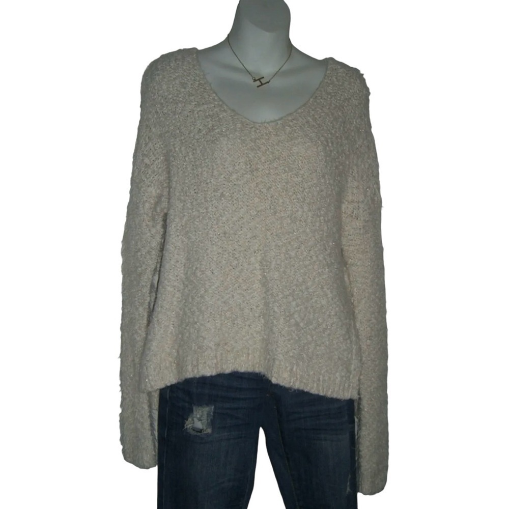 Vintage y2k Abercrombie & Fitch Sweater Ivory Fuzzy Gold Metallic Soft Old Money